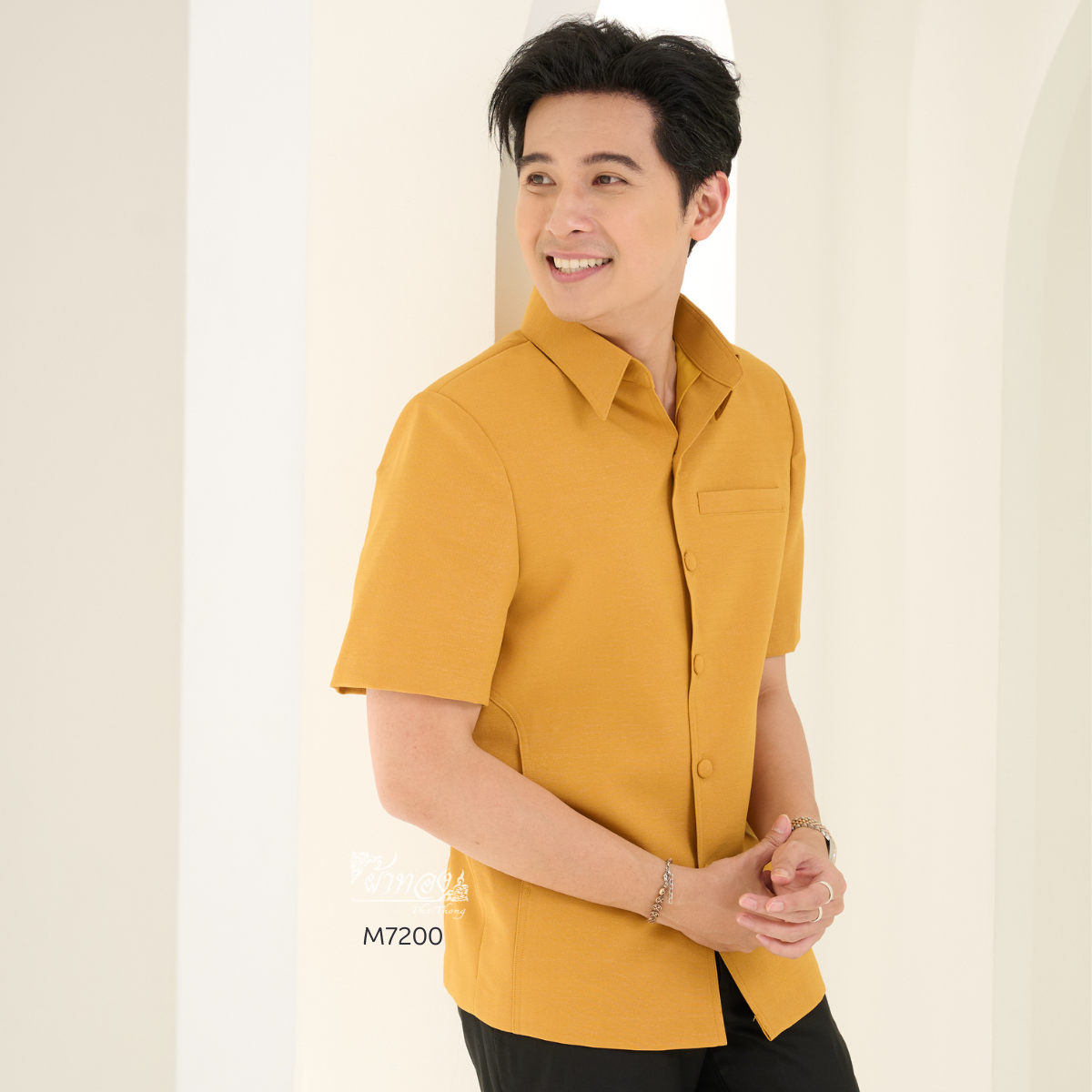 เสื้อผ้าฝ้ายแพรเงิน สีเหลืองทอง ไซส์ XL