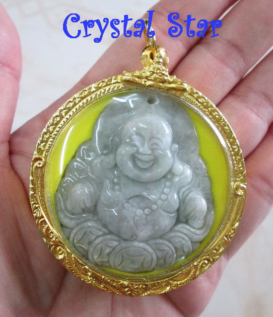 จี้หยกพระสังกัจจายในกรอบทองไมครอน