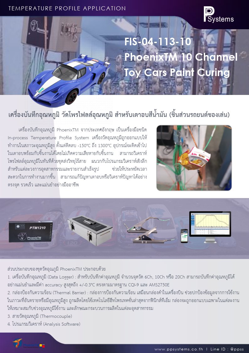 [PTM_FIS04-190526] Toy Cars Pain Curing Application Story - เครื่องบันทึกอุณหภูมิสำหรับ อุตสาหกรรมอบสีชิ้นส่วนรถยนต์ของเล่น
