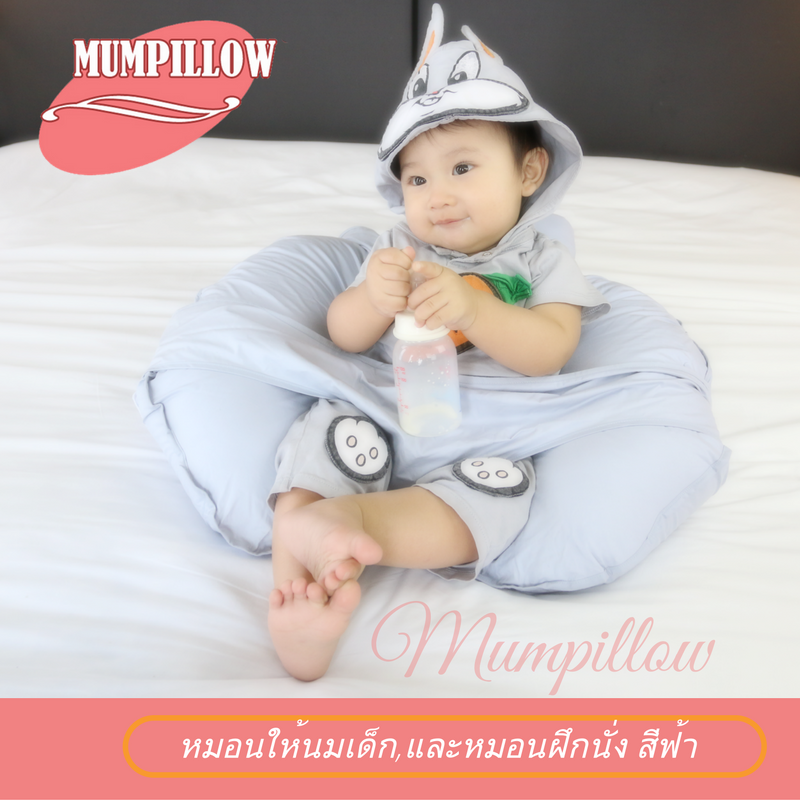 หมอนให้นม 2in1 เป็นทั้งหมอนฝึกนั่งและ หมอนรองให้นม สีฟ้า รุ่นใหม่ เพิ่มหมอนรองศีรษะเด็กทารก