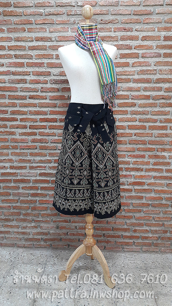 กางเกงผ้าฝ้ายผ้าพื้นเมืองแบบมีเชือกผูก