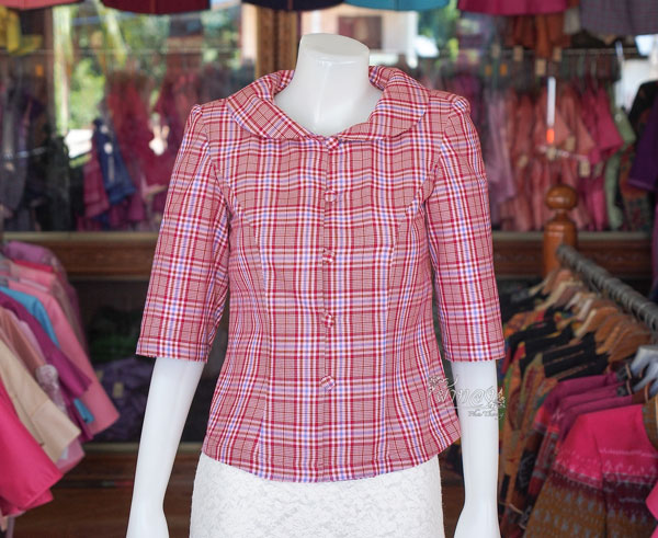 เสื้อผ้าฝ้ายทอลายสก็อต ไม่อัดผ้ากาว ไซส์ S