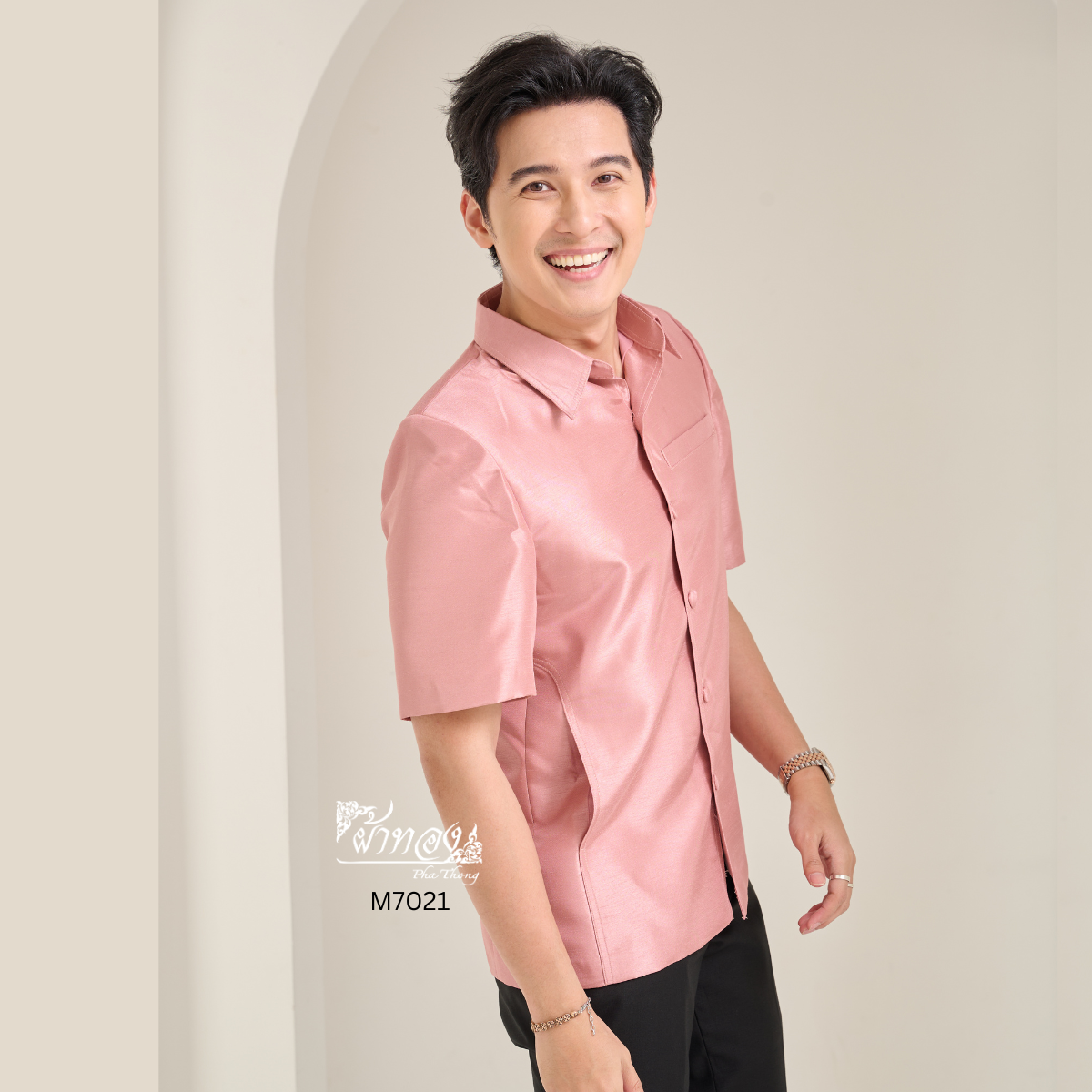 เสื้อผ้าไหมแพรทอง สีกะปิ ไซส์ L