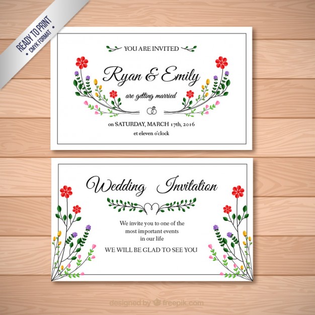 การ์ดแต่งงาน Wedding card สไตล์การออกแบบดีไซน์แบบเรียบๆและตกแต่งด้วยดอกไม้ช่อเล็กๆสีสันสดใส การ์ดงานแต่ง ไว้สำหรับ เรียนเชิญแขกผู้มีเกียรติเข้ามาร่วมงานแต่งงาน // ตัวอย่างดีไซน์ การ์ดแต่งงาน การ์ดเชิญ การ์ดสวยๆ