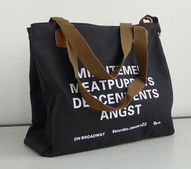 กระเป๋าสะพายผ้า แฟชั่นเกาหลี กระเป๋า shopping bag สีดำ (black)