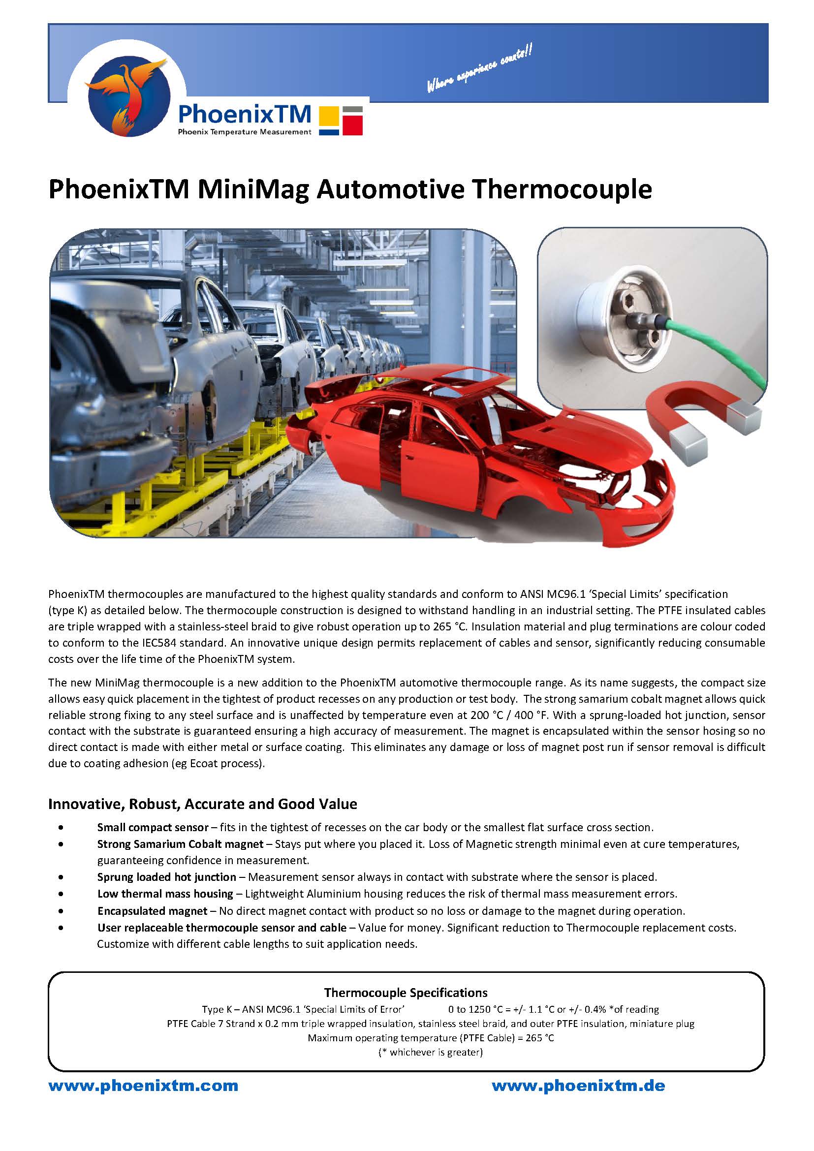 PhoenixTM MiniMag Surface Thermocouple (250°C) l สายวัดอุณหภูมิชนิดแม่เหล็กแบบมินิแม็กซ์ สำหรับวัดชิิ้นงานโลหะอบสีอุุณหภูมิสูง 250°C