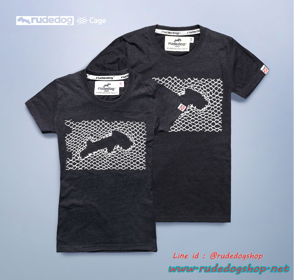 เสื้อยืดผู้หญิงคอกรมแขนสั้น rudedog รุ่น Cage "เคช" สีเทาดำ