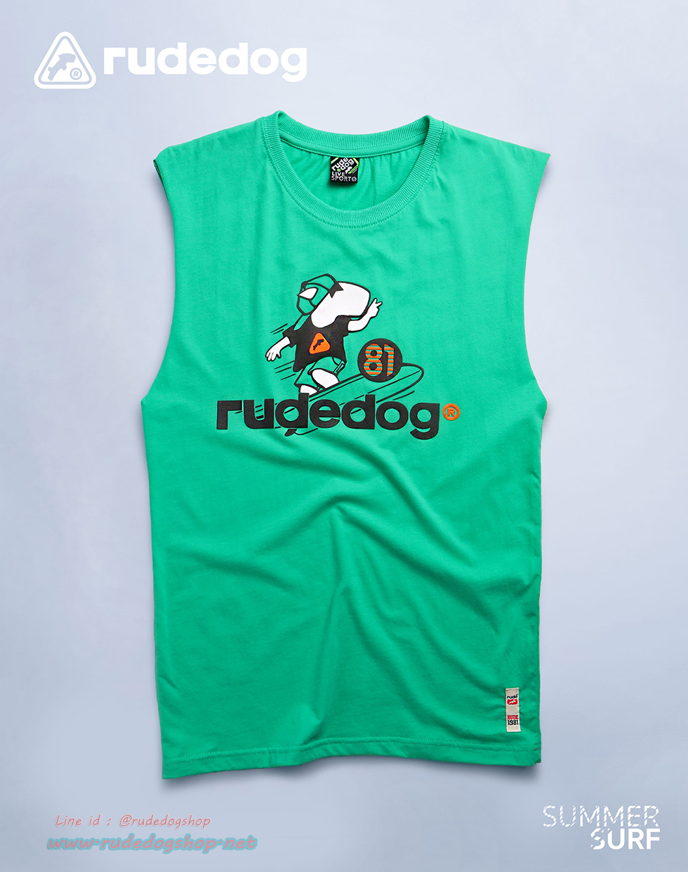 เสื้อยืดแขนกุด rudedog รุ่น Summer Surf (ซัมเมอร์ เซิร์ฟ) สีเขียว