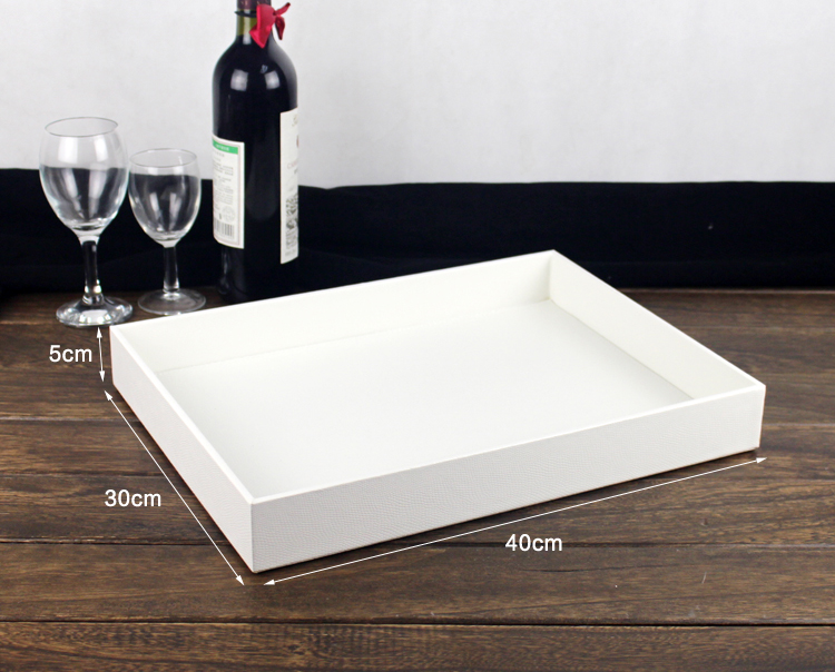 ถาดหนัง ถาดโรงแรม หนัง PU สีขาว ลายหนังจระเข้ ขนาด 40cm x 30cm x 4.5cm