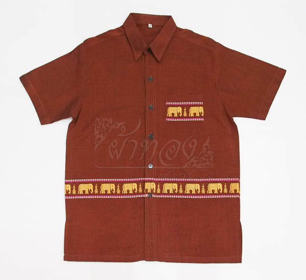 เสื้อเชิ้ตผ้าฝ้ายทอลายช้าง ไม่อัดผ้ากาว ไซส์ S