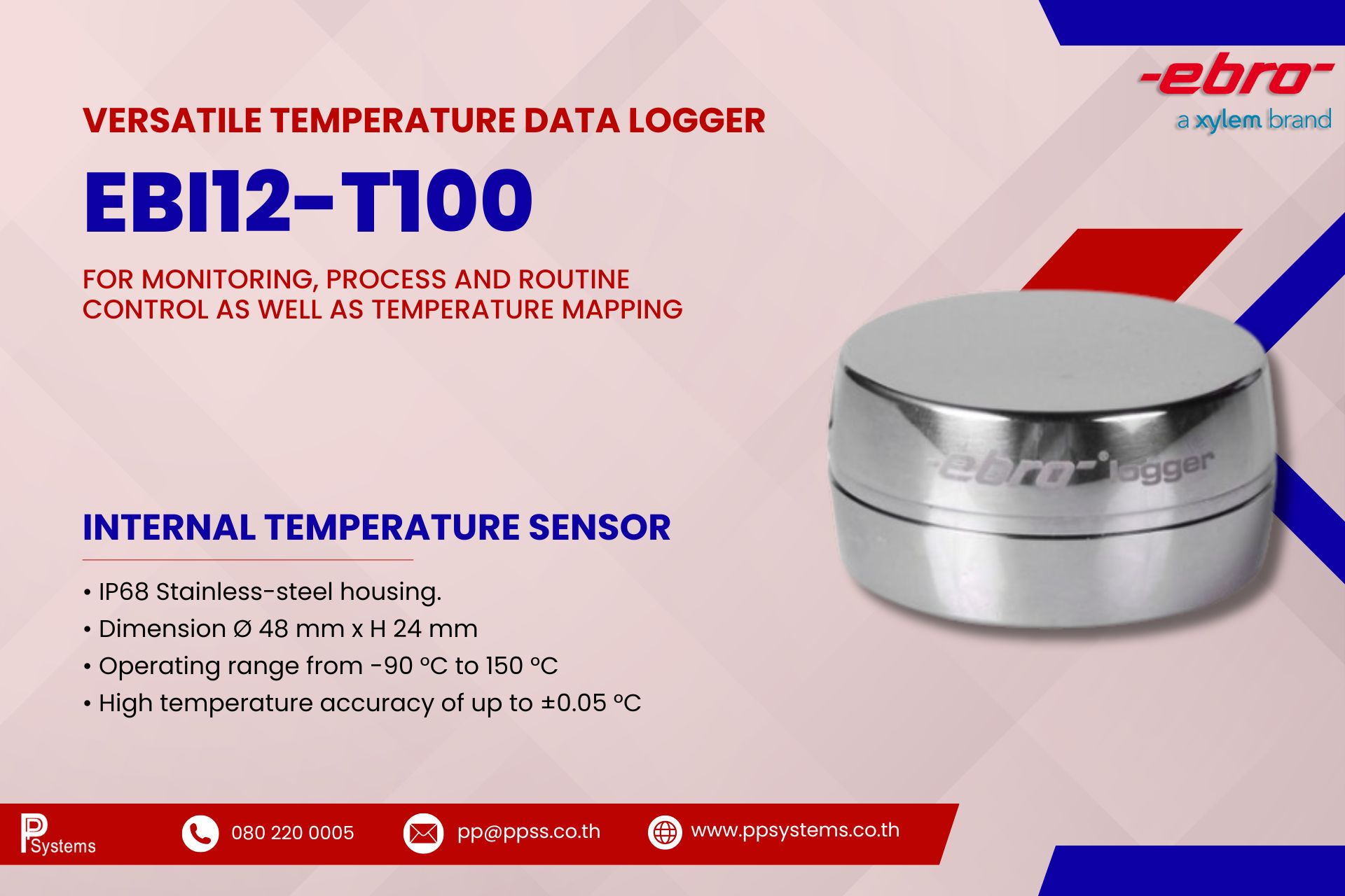 EBRO Process Temperature Data Logger Probe (Internal Temperature Measurement) range -90°C to 150°C l เครื่องบันทึกอุณหภูมิ สำหรับวัดอากาศกระบวนการผลิตอาหาร