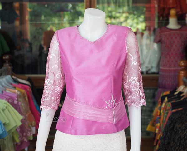 เสื้อผ้าไหมแพรทอง สีชมพู ไซส์ S