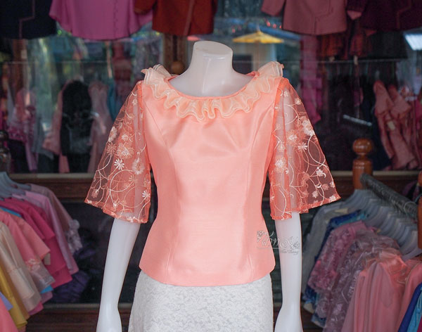 เสื้อผ้าไหมแพรทอง สีโอรส ไซส์ S