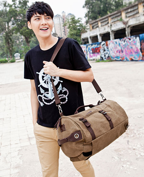 กระเป๋าเป้ backpack แฟชั้น เกาหลี ผ้าใบอย่างหนา สำหรับผู้ชาย สีกากี