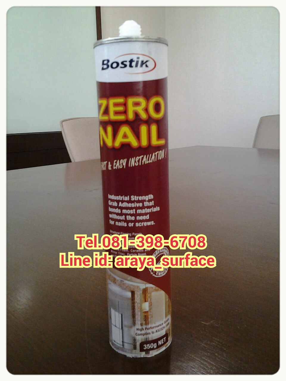 Bostik ZERO NAIL เป็นกาวชนิดที่ผลิตขึ้นมาจากยางสังเคราะห์ โดยการใช้งานต้องยิงจากอุปกรณ์ชนิดปืนยิงกาว ซึ่งคุณสมบัติที่เห็นได้ชัดเจนคือจะให้แรงยึดเกาะที่สูง,ยืดหยุ่นได้ดี