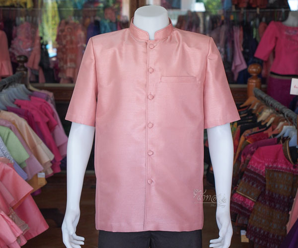 เสื้อผ้าไหมแพรทองคอพระราชทาน สีกะปิ ไซส์ XL