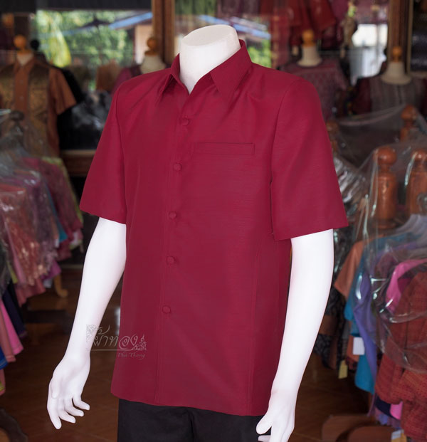 เสื้อผ้าไหมแพรทอง สีแดงเลือดหมู ไซส์ 4XL