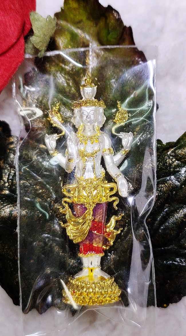 พระตรีมูรติ เนื้อสัมฤทธิ์ชุบเงินลงยาราชาวดี