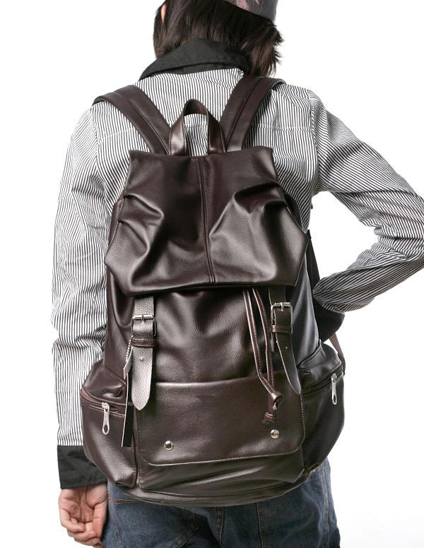 กระเป๋าเป้ backpack หนัง pu leather แฟชั้น เกาหลี สีน้ำตาลเข้ม