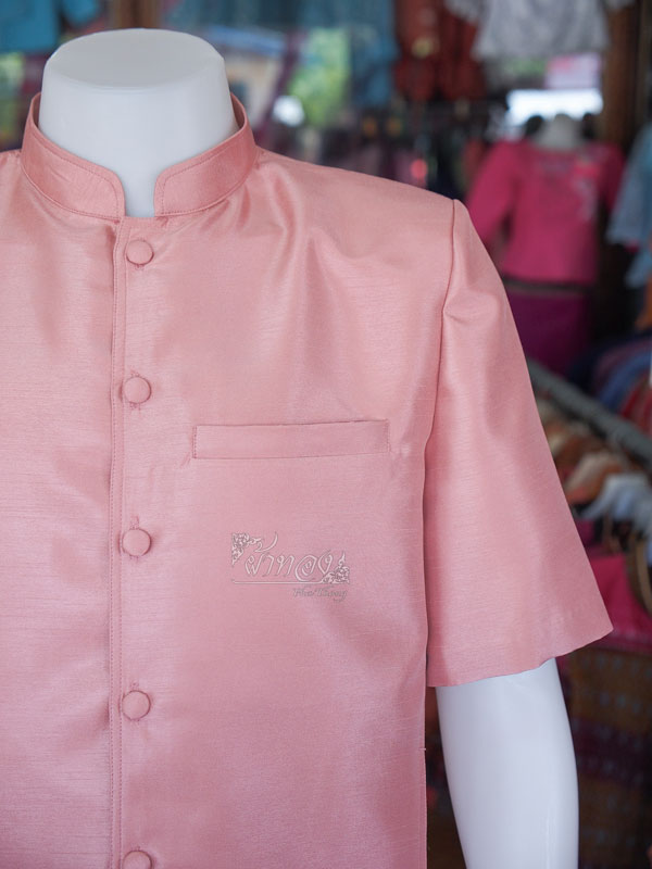 เสื้อผ้าไหมแพรทองคอพระราชทาน สีกะปิ ไซส์ XL