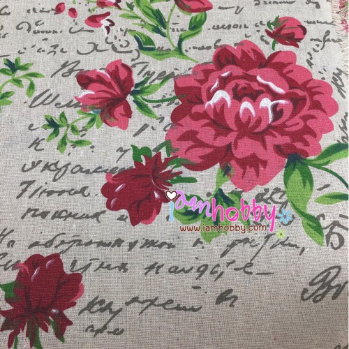 ผ้าลินินพิมพ์ลายดอกไม้วินเทจ 25x38 cm. ( 1 ชิ้น )