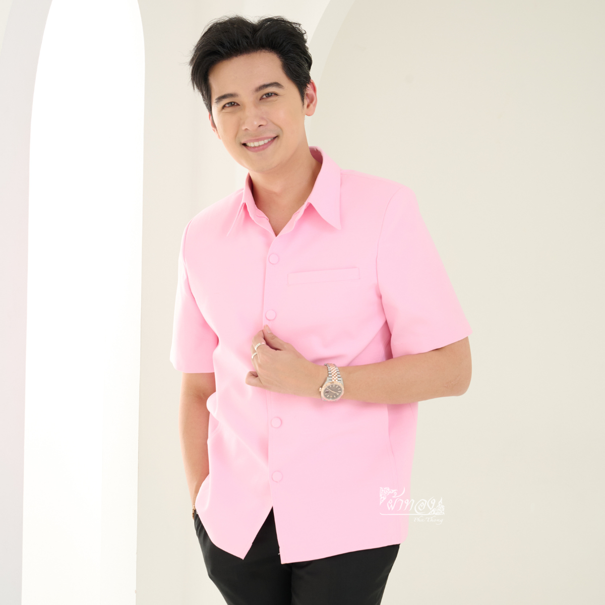 เสื้อผ้าฝ้ายแพรเงิน สีชมพู ไซส์ XL
