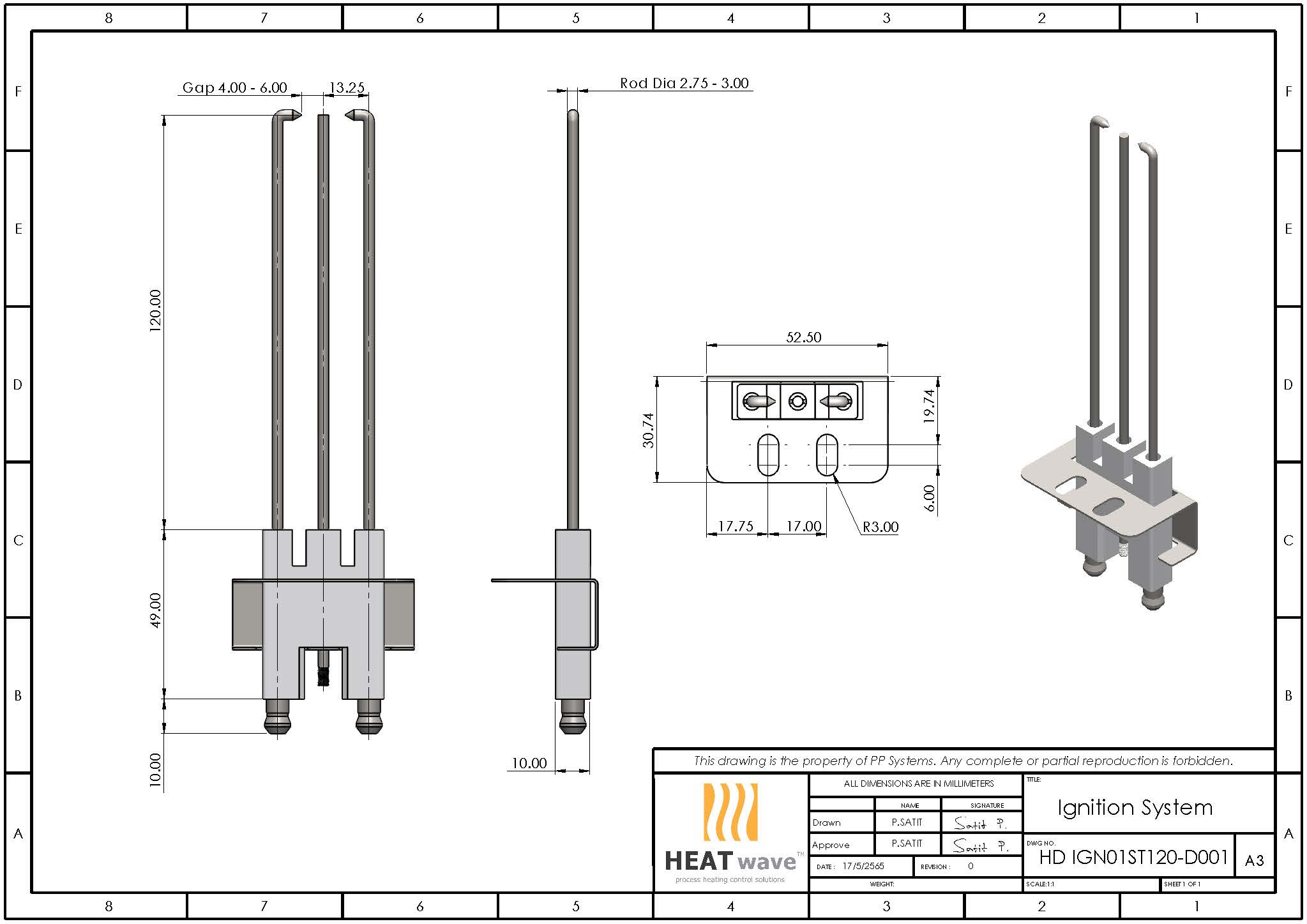 HEATwave Strength 120mm 3-Pins Igniter l เขี้ยวสปาร์ค แท่งสปาร์คสามแกน ตรงสั้น สำหรับเครื่องพ่นไฟแก๊ส