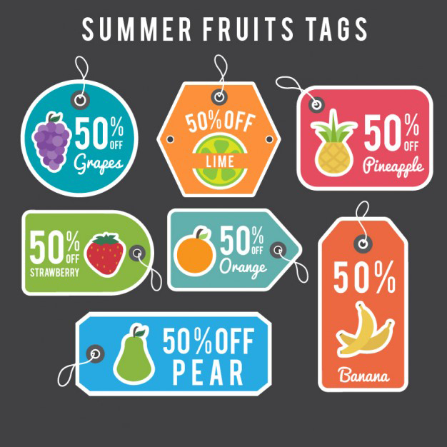 ป้ายสินค้า Hang Tag ป้ายกระดาษ สไตล์การออกแบบดีไซน์แบบเรียบๆแต่ดูดีมีสไตล์ ป้ายสินค้าไว้สำหรับประชาสัมพันธ์แก่ลูกค้าเกี่ยวกับเทศกาลผลไม้ลดราคา // ตัวอย่างดีไซน์ ป้ายสินค้า Hang Tag ป้ายกระดาษ