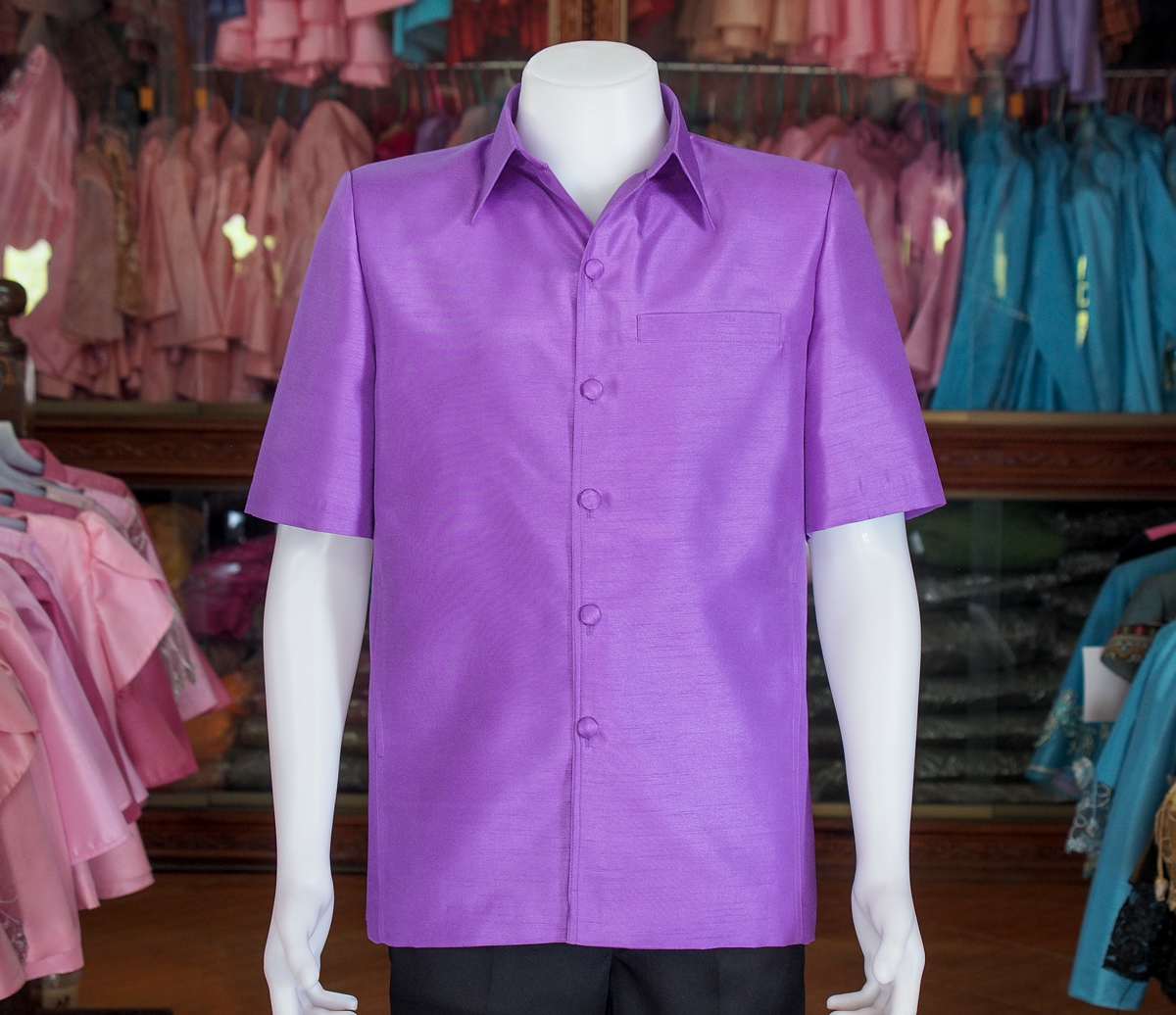 เสื้อผ้าไหมแพรทอง สีม่วงเข้ม ไซส์ 3XL