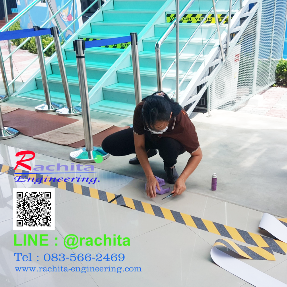 Anti slip tape เทปกันลื่น สีเหลืองดำ กว้าง 4" ยาว 18 เมตร ผิวหยาบ สำหรับติดบันได ทางเดิน ทางลาดเอียง