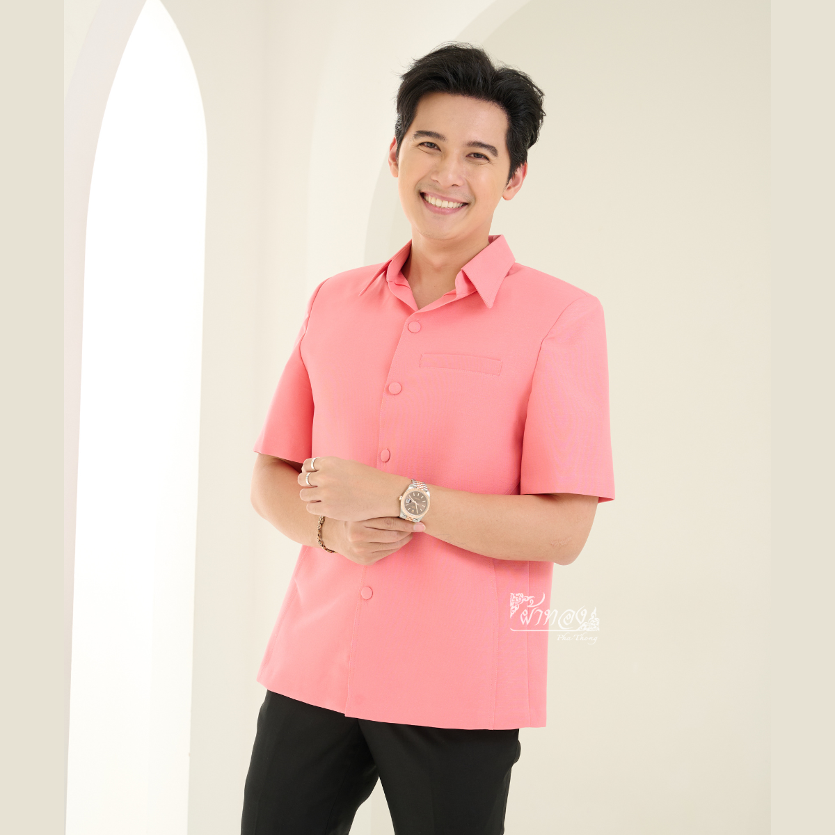 เสื้อผ้าฝ้ายแพรเงิน สีพีช ไซส์ 3XL