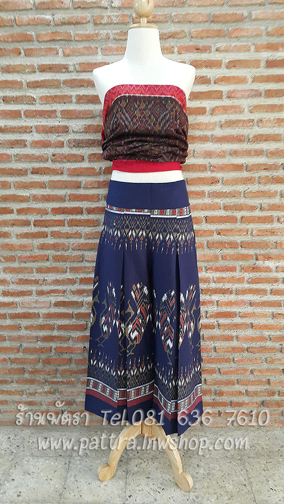 กางเกงผ้าฝ้ายผ้าพื้นเมืองทรงทวิสขายาว