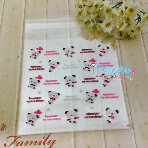ถุงแกัวฝากาว พิมพ์ลาย หมีแพนด้า 11x10 cm. (10 ชิ้น)