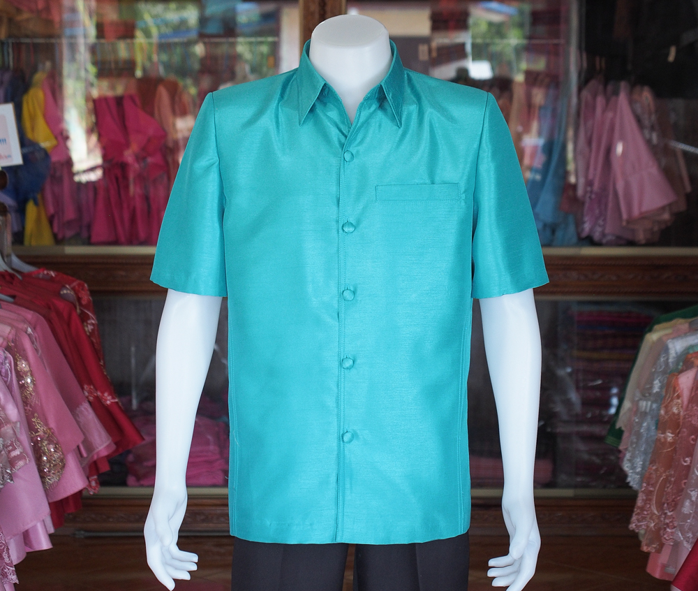 เสื้อผ้าไหมแพรทอง สีเขียว ไซส์ M