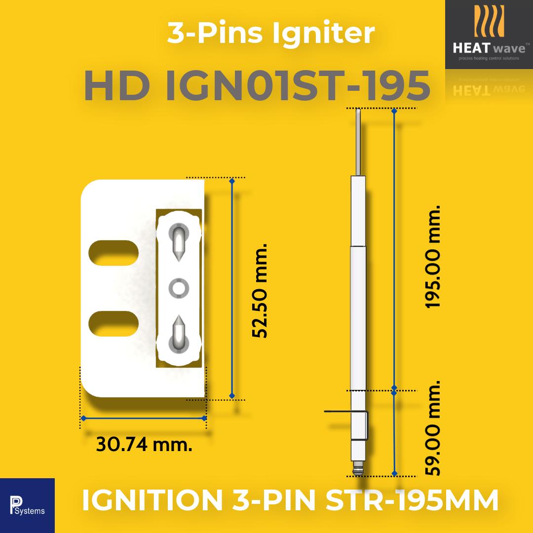 HEATwave Strength 195mm 3-Pins Igniter l เขี้ยวสปาร์ค แท่งสปาร์คสามแกน ตรงสั้น สำหรับเครื่องพ่นไฟแก๊ส