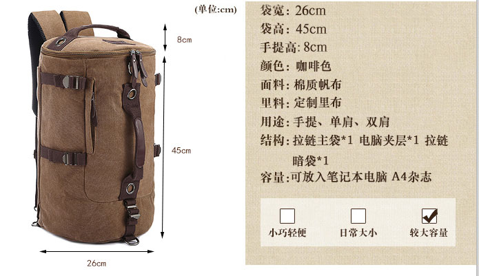 กระเป๋าเป้ backpack แฟชั้น เกาหลี ผ้าใบอย่างหนา สำหรับผู้ชาย สีกากี