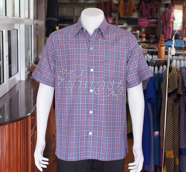 เสื้อเชิ้ตผ้าฝ้ายทอลายสก็อต ไม่อัดผ้ากาว ไซส์ L