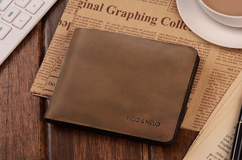 กระเป๋าสตางค์หนังแท้ VICO & NELO รหัส VN-007 [สีน้ำตาลหม่น มีซิป]