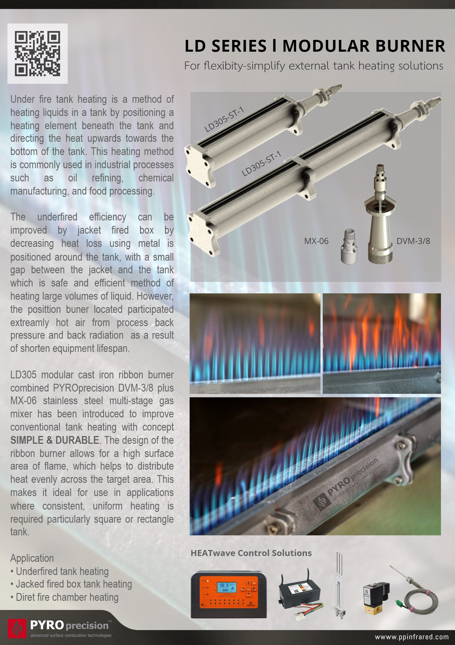 หัวเตาแก๊ส ตรงยาว LD305 Liear Modular Tank Heating Burner ความยาวโมดูล 30ซม - 3.0ม กำลัง 6-60 กิโลวัตต์ สำหรับถังต้มถังต้มอุตสาหกรรมทรงสี่เหลี่ยม