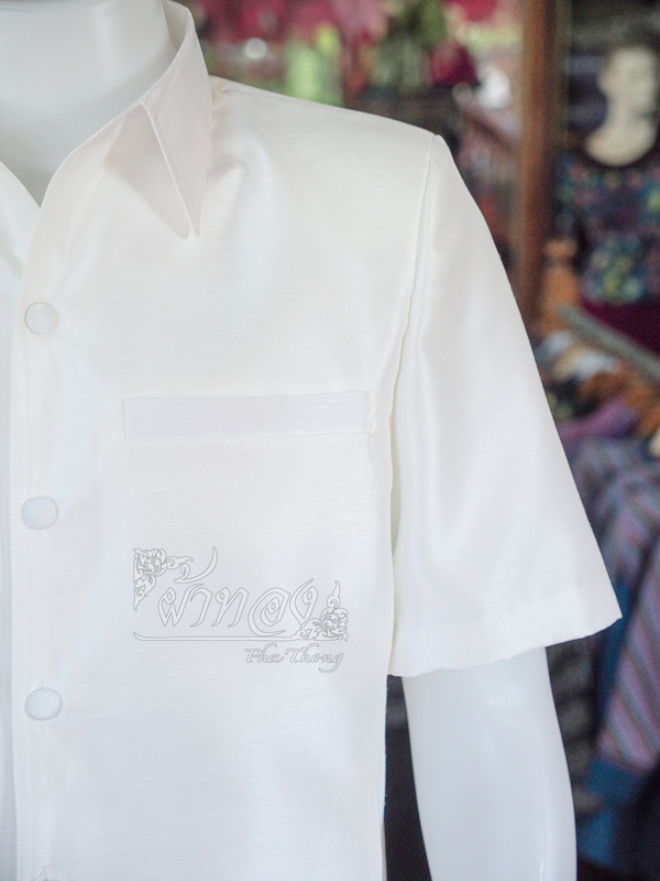 เสื้อผ้าไหมแพรทอง สีขาวงาช้าง ไซส์ 3XL