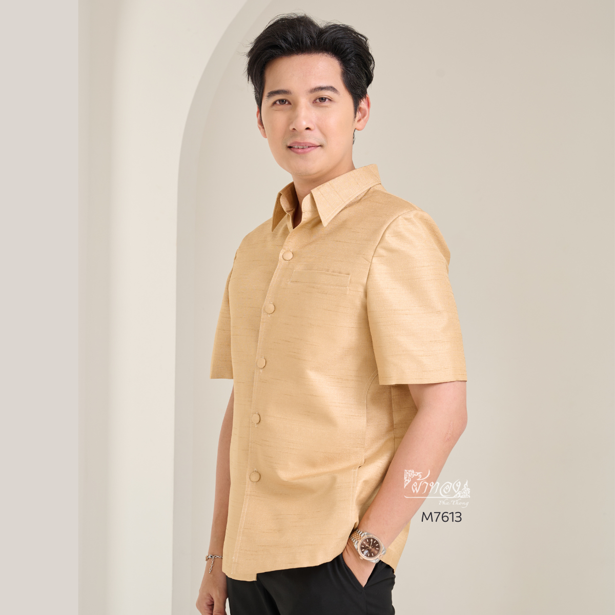 เสื้อผ้าไหมญี่ปุ่น สีทองอ่อน ไซส์ L