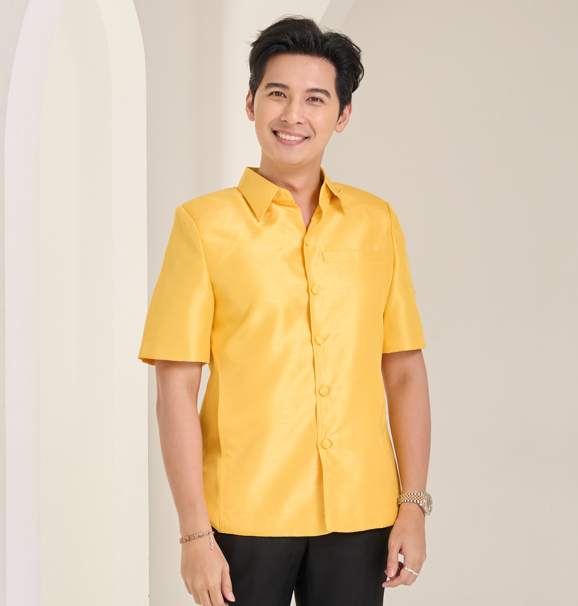เสื้อผ้าไหมแพรทอง สีเหลือง ไซส์ S