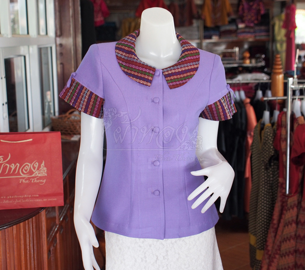 เสื้อผ้าฝ้ายสุโขทัยแต่งผ้ามุกสายรุ้ง อัดผ้ากาว ไซส์ S