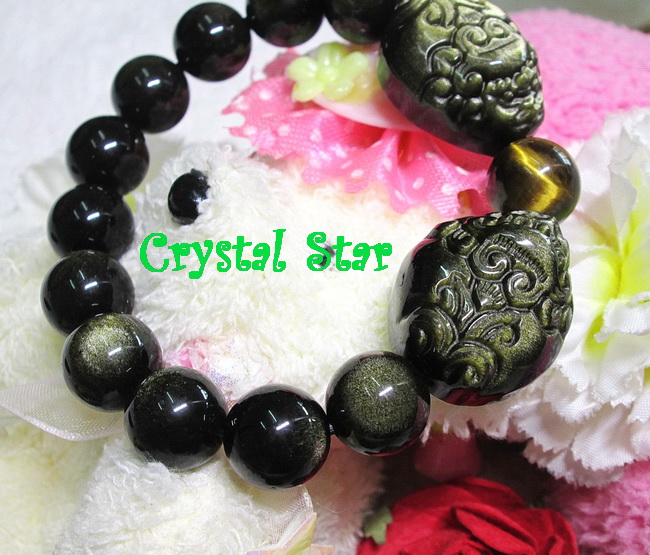 สร้อยข้อมือ golden Obsidian+ปี่เซี๊ยะ