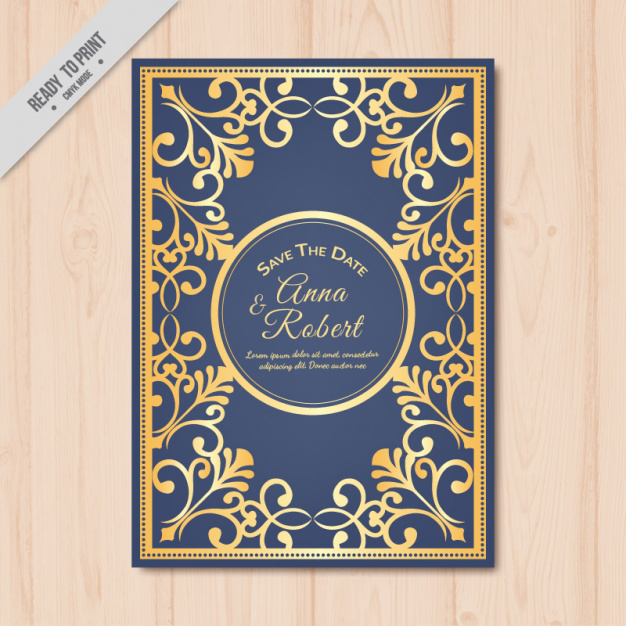 การ์ดแต่งงาน Wedding card สไตล์การออกแบบดีไซน์แบบโทนสีน้ำเงินและนำลวดลายเส้นสีทองมาตกแต่งสร้างความเก๋ไก๋แก่การ์ด การ์ดงานแต่ง ไว้สำหรับ เรียนเชิญแขกผู้มีเกียรติเข้ามาร่วมงานแต่งงาน // ตัวอย่างดีไซน์ การ์ดแต่งงาน การ์ดเชิญ การ์ดสวยๆ