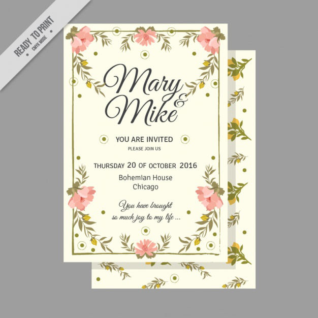 การ์ดแต่งงาน Wedding card สไตล์การออกแบบดีไซน์โดยการใช้สีครีมเป็นสีพื้นแล้วนำลวดลายดอกไม้มาตกแต่งทำให้ลงตัวสวยงาม การ์ดงานแต่ง ไว้สำหรับ เรียนเชิญแขกผู้มีเกียรติเข้ามาร่วมงานแต่งงาน // ตัวอย่างดีไซน์ การ์ดแต่งงาน การ์ดเชิญ การ์ดสวยๆ