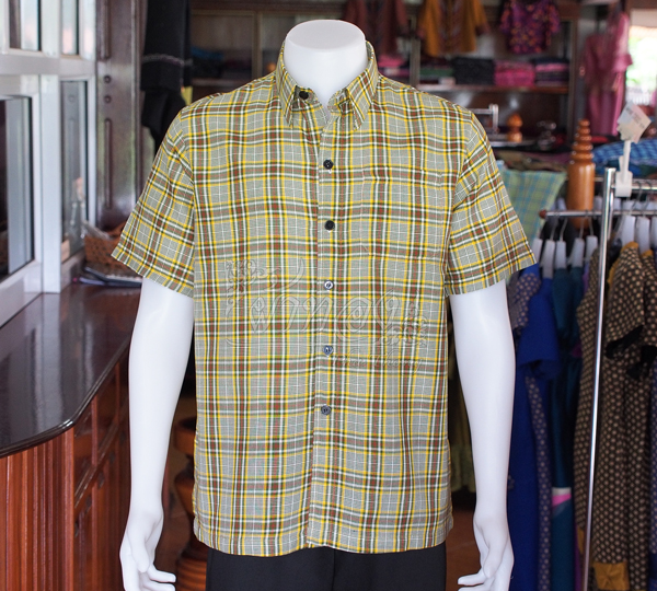 เสื้อเชิ้ตผ้าฝ้ายทอลายสก็อต ไม่อัดผ้ากาว ไซส์ L