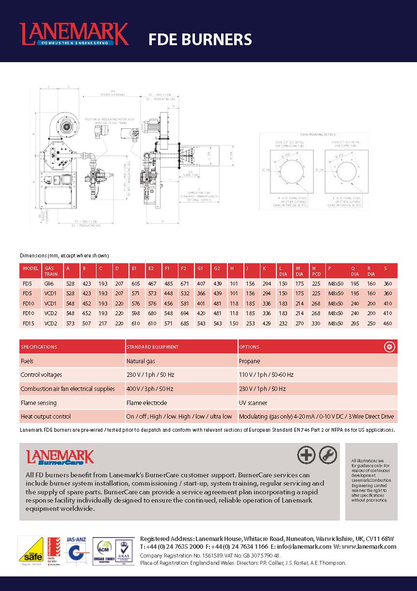 LANEMARK FD-E MK6 - Forced Draft Burner l เบิร์นเนอร์แก๊ส ระบบ Hi-Lo เตาอบลมร้อน เตาอบแห้ง กำลังสูงสุด 880 kW