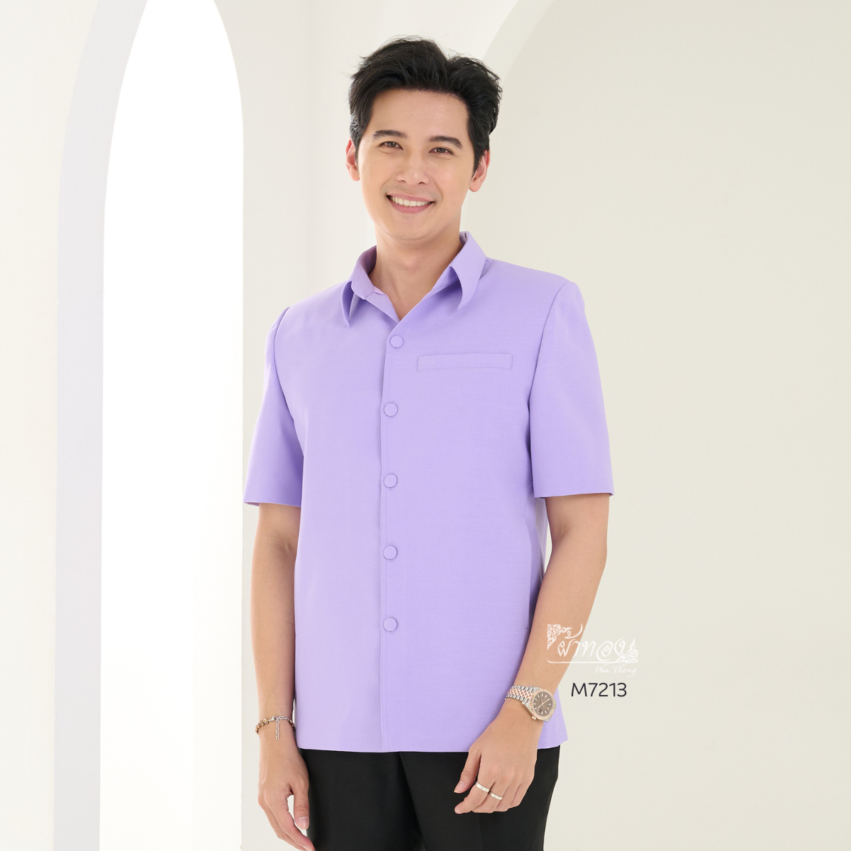 เสื้อผ้าฝ้ายแพรเงิน สีม่วง ไซส์ L