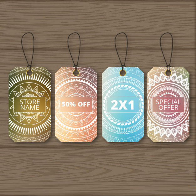 ป้ายสินค้า Hang Tag ป้ายกระดาษ สไตล์การออกแบบดีไซน์แบบใช้สีสันสวยงามหรูหรา ป้ายสินค้าไว้สำหรับประชาสัมพันธ์แก่ลูกค้าในการจำหน่ายสินค้าลดราคา,ป้ายบอกรายละเอียดเกี่ยวกับสินค้า // ตัวอย่างดีไซน์ ป้ายสินค้า Hang Tag ป้ายกระดาษ